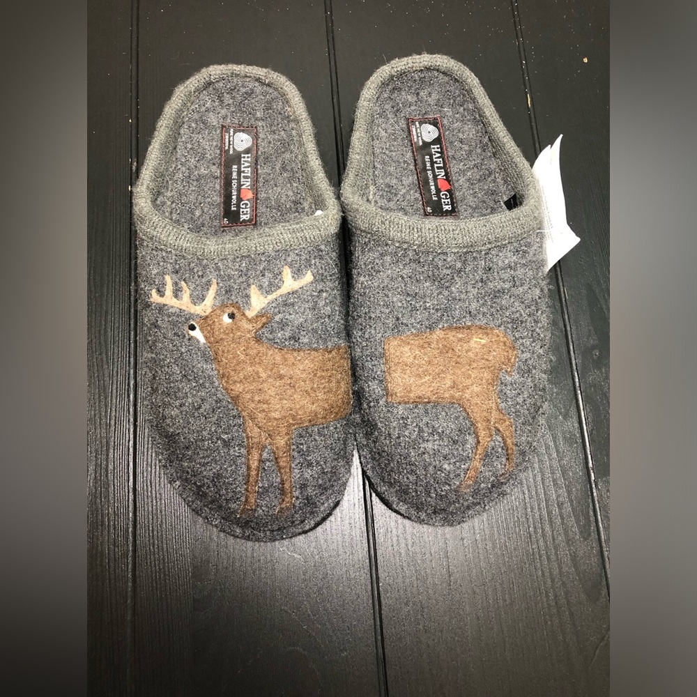 HAFLINGER Dackel Dachshund  GRAY wool Arch Support Slipper US 9 EU 40
